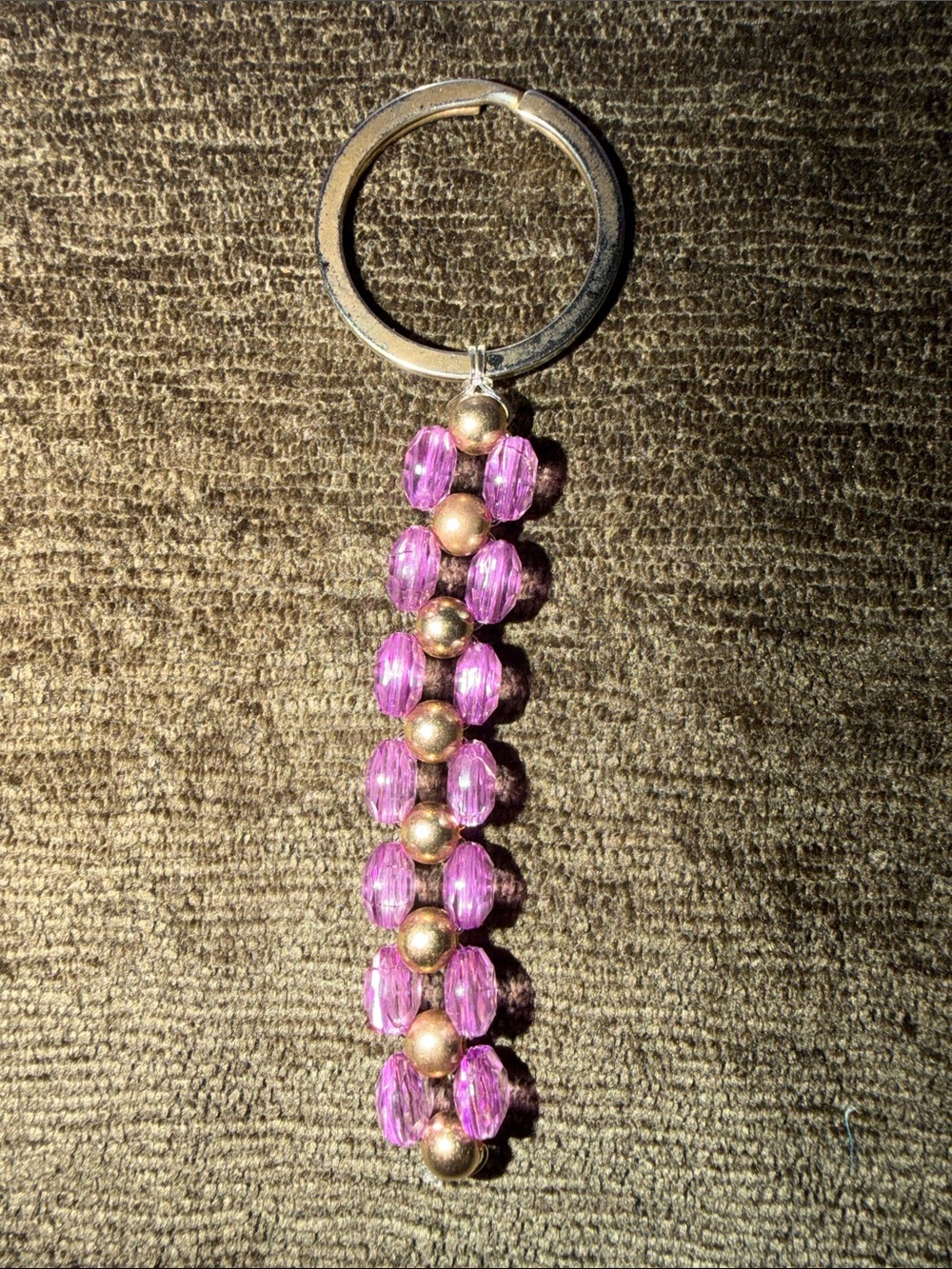 Purple Beaded Keychain Charm with Gold Accents